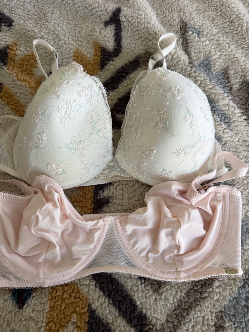 Jessica Simpson Pale Pink & Ivory Lace Embroidered Bra. 2 bras